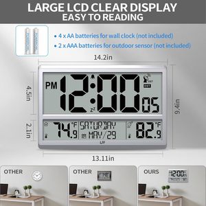 Horloge atomique LFF au design classique, chiffres de 45 pouces, horloge murale, température intérieure, n'a jamais besoin d'être réglée, fonctionne sur piles, date et heure - Product Image 2