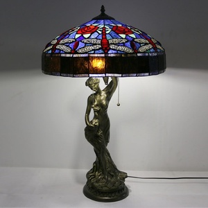 LongHuiJing European Style Stained Glass Table Lamp with LED E26/B22 Bulb Base 16-Inch for Living Room Home <b>Decor</b> - Product Image 3