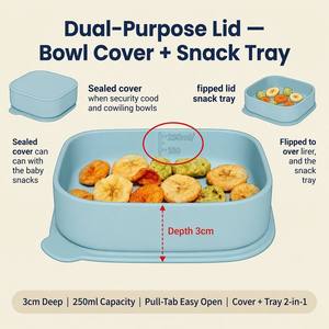 Recién Llegado: Tazón Cuadrado Portátil 2 en 1 con Tapa Sellada a Prueba de Agua, de Silicona de Grado Alimenticio, Impresión Manual, Libre de BPA, 500ml+250ml (con tapa), CPC CE - Product Image 3