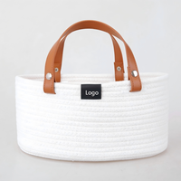 Ensemble de paniers de rangement modernes et minimalistes en corde de coton blanc avec poignées, polyvalents pour sac à couches et panier de courses, durables