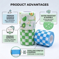 Bande adhésive cohésive imprimée 5cm*4.5m sans latex, auto-adhésive, élastique, pour usage médical humain et vétérinaire