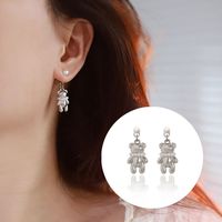 Boucles d'oreilles Gaovo Cottagecore en forme d'ours de dessin animé avec perles, pour femmes, en acier inoxydable, couleur argent, résistantes au ternissement, bijoux d'oreille