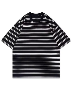 T-shirt da uomo a righe 2024 americana all'ingrosso mezza manica a tracolla 100% t-shirt estive di nuovo colore a contrasto - Product Image 2