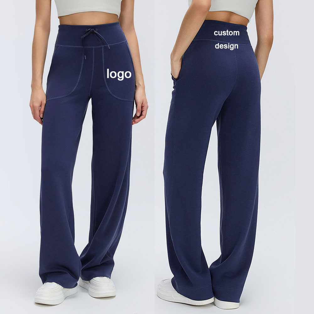 High Elastic Waist Loose Casual Breathable Full Length Wide Leg Pants Women's Pilates Fitness Yoga Spring Drawing String