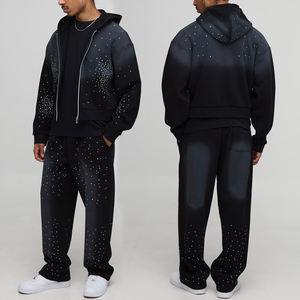 KIingSen - Conjunto de Sudadera con Capucha y Pantalones Deportivos para Hombre, Personalizado al por Mayor, de Felpa, Poliéster/Algodón, Transpirable, para Invierno, 360g, con Cierre de Cremallera y Pedrería - Product Image 1