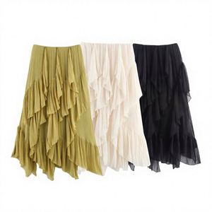 High Waist Denim Fabric Front <b>Split</b> <b>Long</b> Loose Elegant Women Denim <b>Skirt</b> - Product Image 2