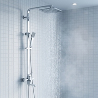 Sistema de ducha de lluvia cuadrado minimalista de latón macizo para montaje en pared, con mezclador termostático y válvula de cerámica con función de pausa