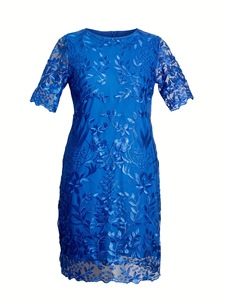 Ultimo Modello di Abito Plus Size da Donna, Vestito Midi con Scollo a O, Taglie L-5XL, <span class=keywords><strong>Elegante</strong></span> Abito da Sera in Pizzo e Rete, <span class=keywords><strong>Abbigliamento</strong></span> Femminile Sexy - Product Image 3