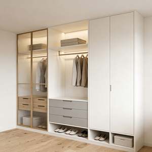 BALOM 2026 Modern Open <b>Wardrobe</b> | White MDF + Frosted Glass | Custom Bedroom Cabinet with Shoe <b>Storage</b> & LED - Product Image 1