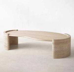 Meubles de luxe en travertin sur mesure de style français <span class=keywords><strong>tabouret</strong></span> en pierre blanche beige naturelle dessus de table Tables basses polies grande dalle - Product Image 6