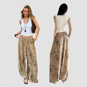 Street Style Vintage Floral Print Plaid Loose Straight Leg Casual Pants Relaxed Versatile Home Wear Elastic Waist Long Pants - Product Image 1