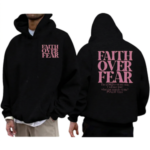 Sudadera con Capucha Extra Grande Personalizada para Hombre, Estampado Gráfico 'Faith Over Fear', Sudadera de Felpa Gruesa - Product Image 3