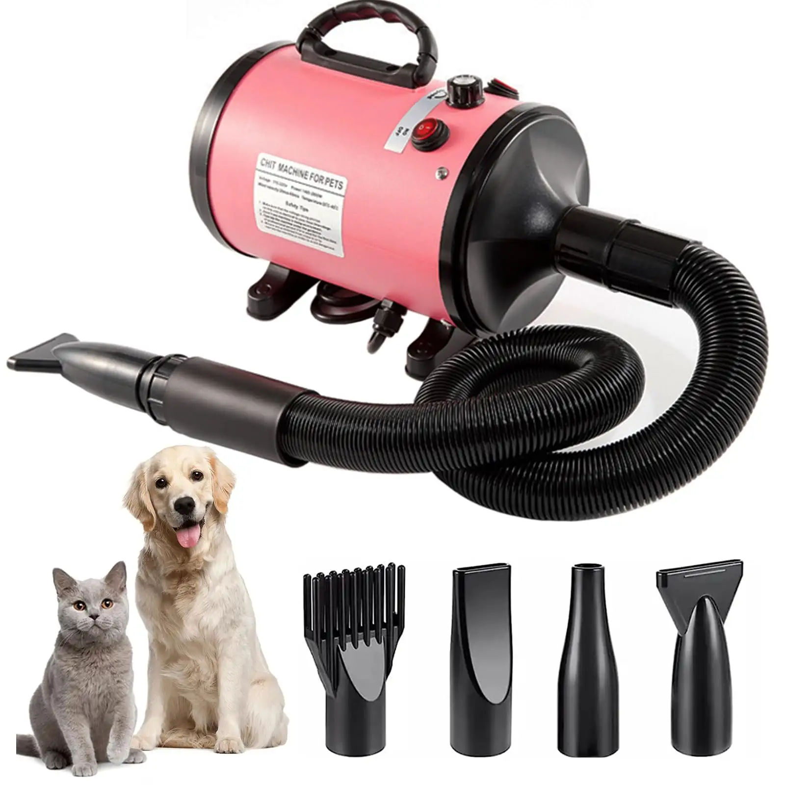 Pet Grooming Dryer with Adjustable Speed and Temperature Control Dog Blow Dryer Pet Hair Dryer with 3 Nozzle