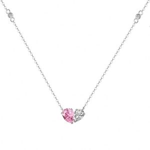 Dylam Simplicity 925 Sterling Silver Rhodium 18K Gold Plated Double Stone Heart Waterdrop Shape 5A Zirconia Pendant <b>Necklace</b> - Product Image 1