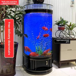 <span class=keywords><strong>Aquarium</strong></span> Mural en Verre Écologique Semi-Circulaire de Style Européen Moderne de 0.8m pour Poisson Rouge, 220V, Maison, <span class=keywords><strong>Aquarium</strong></span> pour Salon - Product Image 4