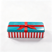 Boîte en métal rectangulaire recyclable pour cadeaux de Noël, avec nœud rouge en relief, pour friandises et petits cadeaux de fête