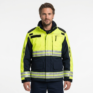 Men High Visibility Reflective Windproof <b>Waterproof</b> Safety <b>Work</b> Jacket with Detachable Hood and Pockets - Product Image 1