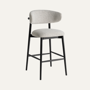 Modern Solid Teak Wood Upholstered Bar <b>Stool</b> with Fabric Seat Contemporary Bar Chair for Cafe Restaurant Commercial Use - Product Image 1