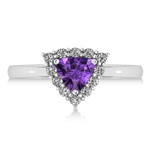 Anillo de Amatista Natural, Plata de Ley 925, Amatista Morada Oscura, Amatista Triangular con Diamante - Product Image 3