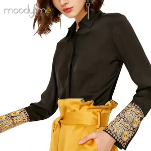 latest design high quality blouse for women long sleeve embroidery office ladies shirt