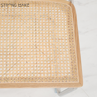 Fauteuil d'appoint moderne en bois style Mid-Century pour restaurant, café, avec dossier en rotin tressé, pour salle à manger