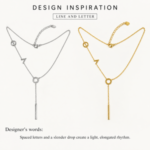 Collar Lariat LOVE de Acero Inoxidable con Baño de Oro de 14K, Detalle de Letra en Barra Vertical y Cadena Ajustable - Product Image 2