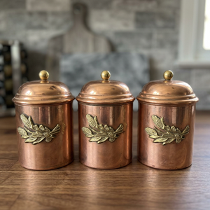 Copper Spice Jars With Lid Classic Round Design Polished Finish Storage <b>Container</b> Set Of 3 - Product Image 1