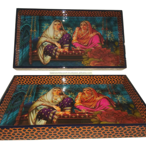 Plateau de service en bois fait main à un seul niveau de conception luxueuse, compatible lave-vaisselle, pour la décoration de la maison, la cuisine, le salon, par Falak World Export - Product Image 1