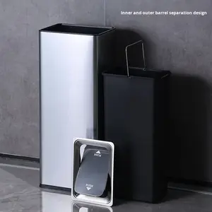 <span class=keywords><strong>Poubelle</strong></span> rectangulaire en acier inoxydable à poussoir, silencieuse, grande capacité, avec seau intérieur séparé, seau de rangement minimaliste - Product Image 1