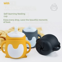 Nouvelle arrivée : Tasse d'apprentissage pour bébé en silicone avec paille, en forme de pingouin, pour enfants, portable à la maison
