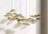 Lustre en verre d'art minimaliste Restaurant bar Loft Duplex Escalier Lotus Leaf Style Luminaires