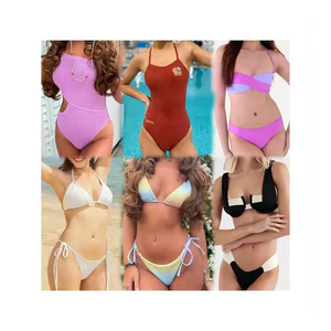 Wholesale Women's Two <b>Piece</b> <b>Bikini</b> Set Solid Color Tie Side Halter Swimwear Stretch Cutout Design Spandex Polyester Bathing Suit - Product Image 1