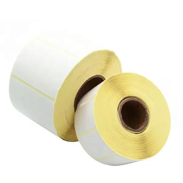 Etiqueta de código de barras preto personalizado semi-brilhante impressa em branco branco rolo de papel térmico para jato de tinta rolo de etiqueta de envio