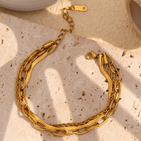 Bracelet superposé trois couches en acier inoxydable plaqué or 18 carats avec chaîne trombone torsadée et chaîne serpent pour femme - Vente en gros de bijoux de mode