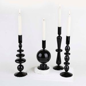 Ensemble de 4 chandeliers nordiques noirs, porte-bougies en verre pour centre de table - Product Image 1