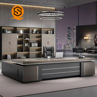 Ensemble de bureau et chaise de direction en forme de L, mobilier de bureau de luxe, bureau de direction moderne, panneaux de fibres à densité moyenne de haute qualité