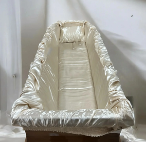 Rivestimento per Bara in Raso Champagne con Cuscino, Fascia Elastica e Supporto in Cartone, Interno per Bara in Stile Italiano per Funerali - Product Image 1