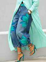 Ensemble pantalon et haut long 2 pièces décontracté en polyester et élasthanne à motif imprimé, style transfrontalier euro-américain, pour femme, collection 2026