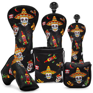 Housse de protection pour clubs de golf en cuir PU, motif têtes de mort brodées, faible MOQ, pour driver, blade et mallet putter - Product Image 1