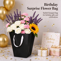 Sac en papier personnalisé écologique de style classique avec poignée et ruban pour fleurs fraîches coupées, artisanat et emballage de bougies