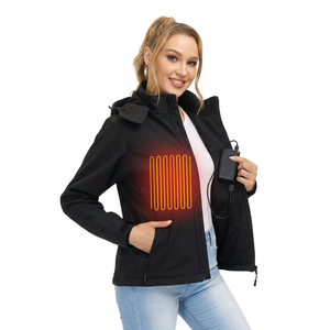 Chaqueta de Forro Polar con Calefacción, con Capucha y Cierre de Cremallera, para Uso en Exteriores en Invierno, Estilo Casual Unisex, Relleno de Poliéster Negro - Product Image 2