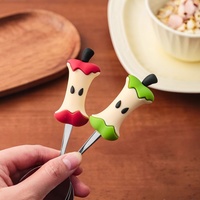 Ensemble créatif de cuillères à dessert et fourchettes à collation en acier inoxydable 304 avec manche en silicone mignon en forme de pomme, petit ustensile de cuisine pour café