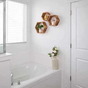 JUNJI-<span class=keywords><strong>estantes</strong></span> hexagonales de madera <span class=keywords><strong>para</strong></span> pared, panal flotante rústico bohemio <span class=keywords><strong>para</strong></span> dormitorio, baño, sala de estar y oficina - Product Image 3