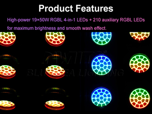 Projecteur LED mobile à zoom Wash Pixel RGBL 4 en 1 haute puissance, étanche IP66, 19 pièces, 50 W, pour concert, tournée, télévision, fête, DJ, discothèque - Product Image 2