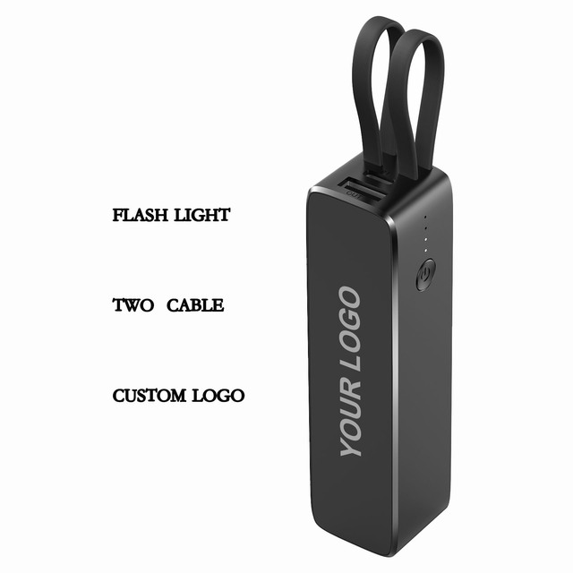 Mini Portable Power Bank With Built-in Cable Light Fast Charging Customized Phone Power Station With LED Light