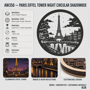 Boîte à lumière personnalisée Tour Eiffel <span class=keywords><strong>de</strong></span> <span class=keywords><strong>Paris</strong></span> au crépuscule |   Scène <span class=keywords><strong>de</strong></span> ville avec pont en saule découpé au laser en plusieurs couches <span class=keywords><strong>de</strong></span> contreplaqué - Product Image 6