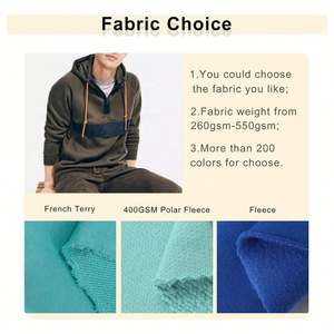 OEM personalizado media cremallera Sudadera con capucha Streetwear Color bloque manga raglán pulóver de lana en blanco media cremallera hasta Sudadera con capucha de los hombres - Product Image 3