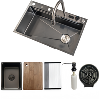 Vente flash : Ensemble d'évier de cuisine en acier inoxydable 304, monobloc, motif grain de riz, avec robinet à affichage numérique