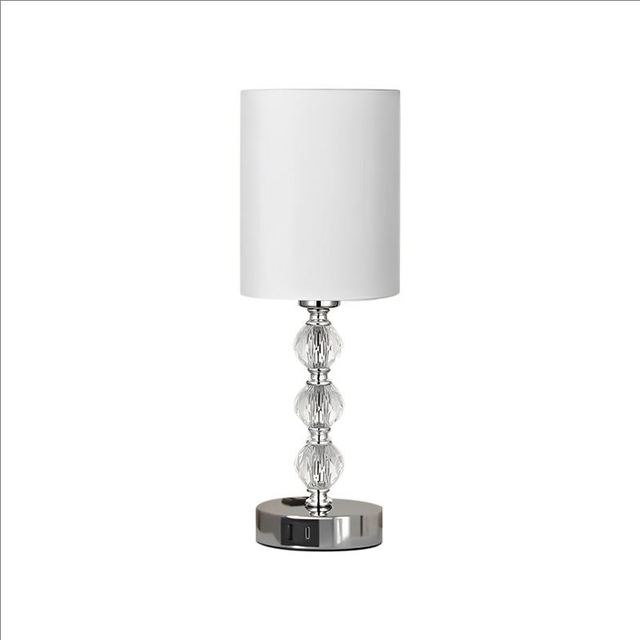 TOGETHER Modern Simple E26 Iron Fabric Touch Control Desk Lamp with Luxury Crystal Design for Bedroom and Study AC USB Charging