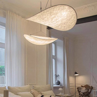 Lustre LED en tissu de soie blanc chaud de style nordique moderne 3500K, lampe suspendue longue pour maison, villa, restaurant, salon